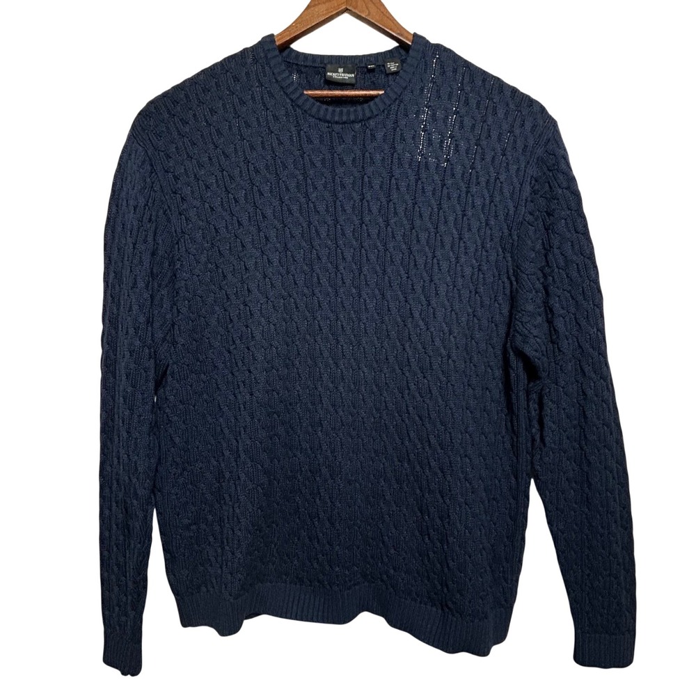 Hickey Freeman Collection XXL Cable Knit Sweater Blue Silk Cotton Menswear